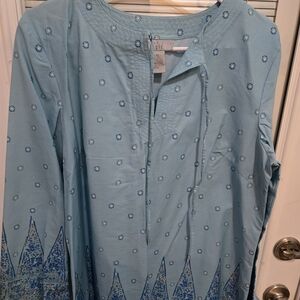 August Silk Logic Light Blue Patterned Blouse